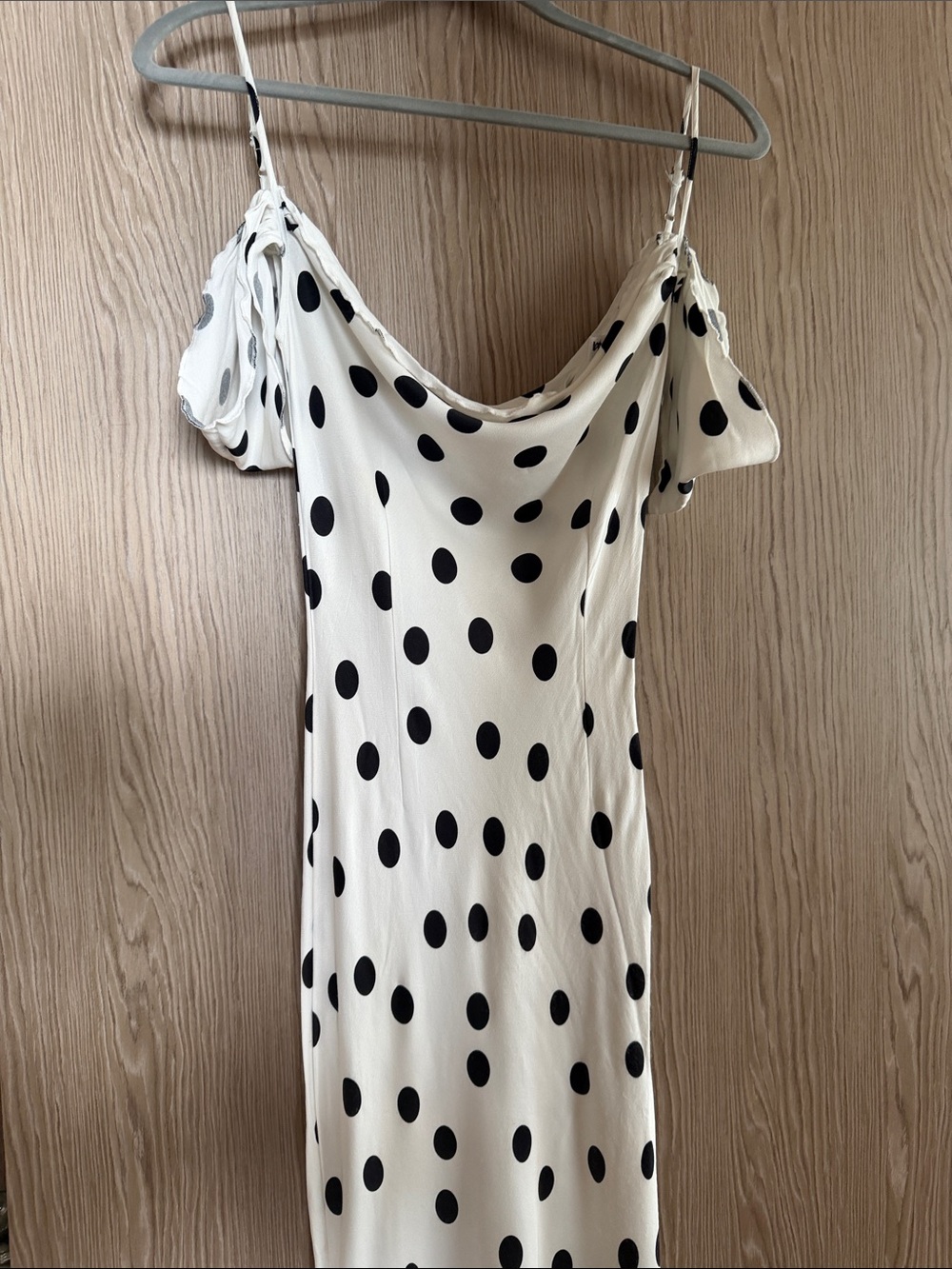 Rat & Boa White and Black Polka Dot One-Shoulder Maxi Dress